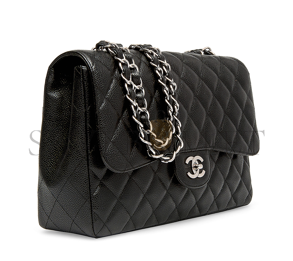 CHANEL MASTER CLASSIC FLAP JUMBO30 BLACK CAVIAR SILVER BUCKLE (30*19.5*10cm)